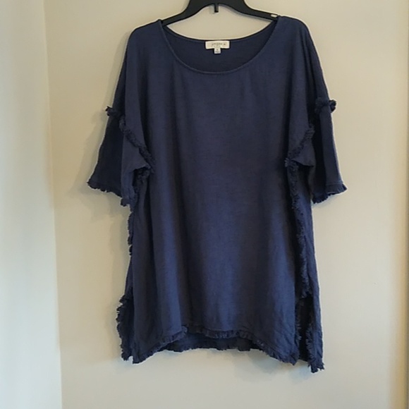 Umgee Tops - Umgee Navy Fringe Tunic Tee Shirt
